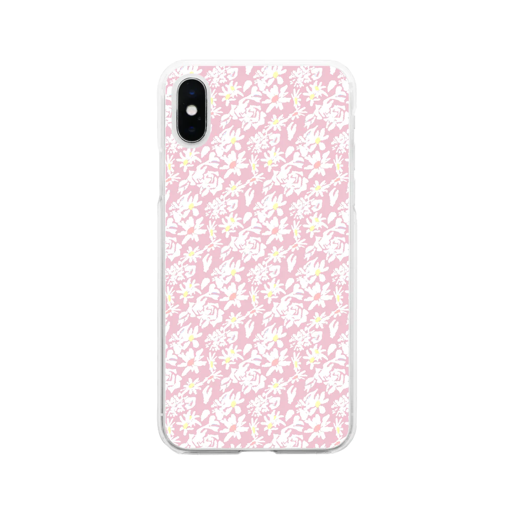 PIRIRITOのWhite flower~pink ver. Soft Clear Smartphone Case