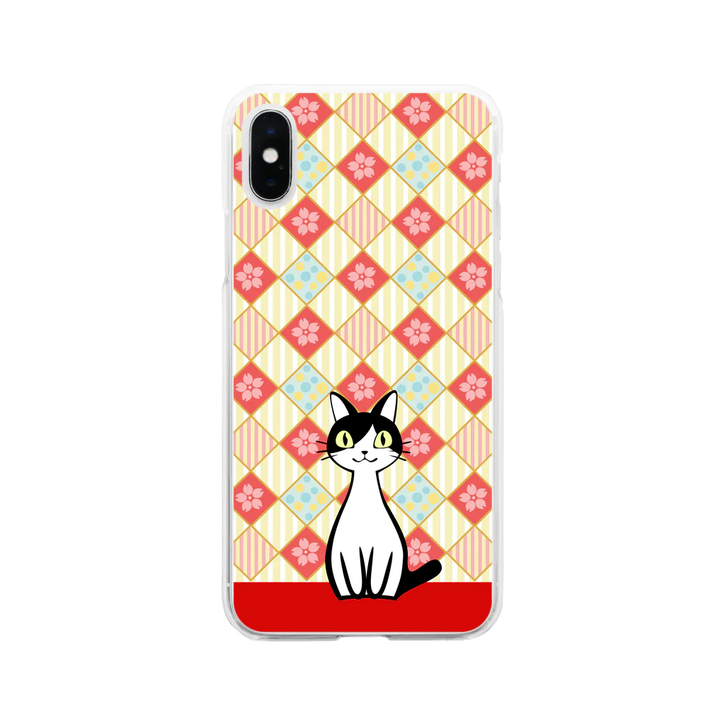 猫式玉々会社の花柄ジャッキー社長スマホケース Soft Clear Smartphone Case