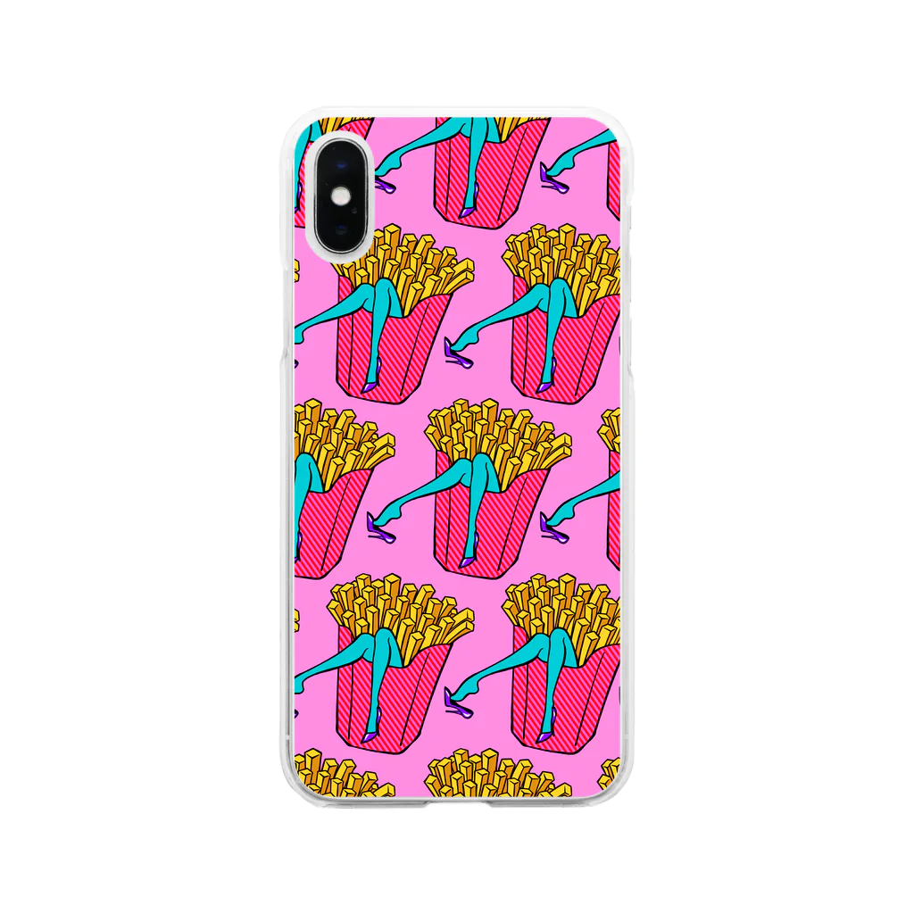 Mieko_Kawasakiの誘惑のフライドポテト🍟　ピンクAO / FRENCH FRIES GULTY PLEASURE Soft Clear Smartphone Case