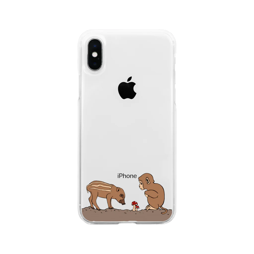 prunelleの小猿と瓜坊ときのこ Soft Clear Smartphone Case