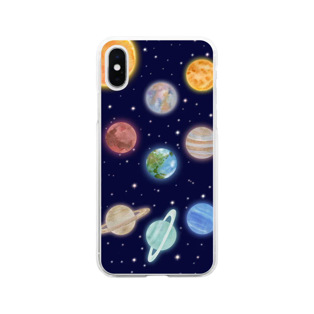 acoustic artの水彩で描いた宇宙　太陽系惑星のiPhoneケース ソフトクリアスマホケース