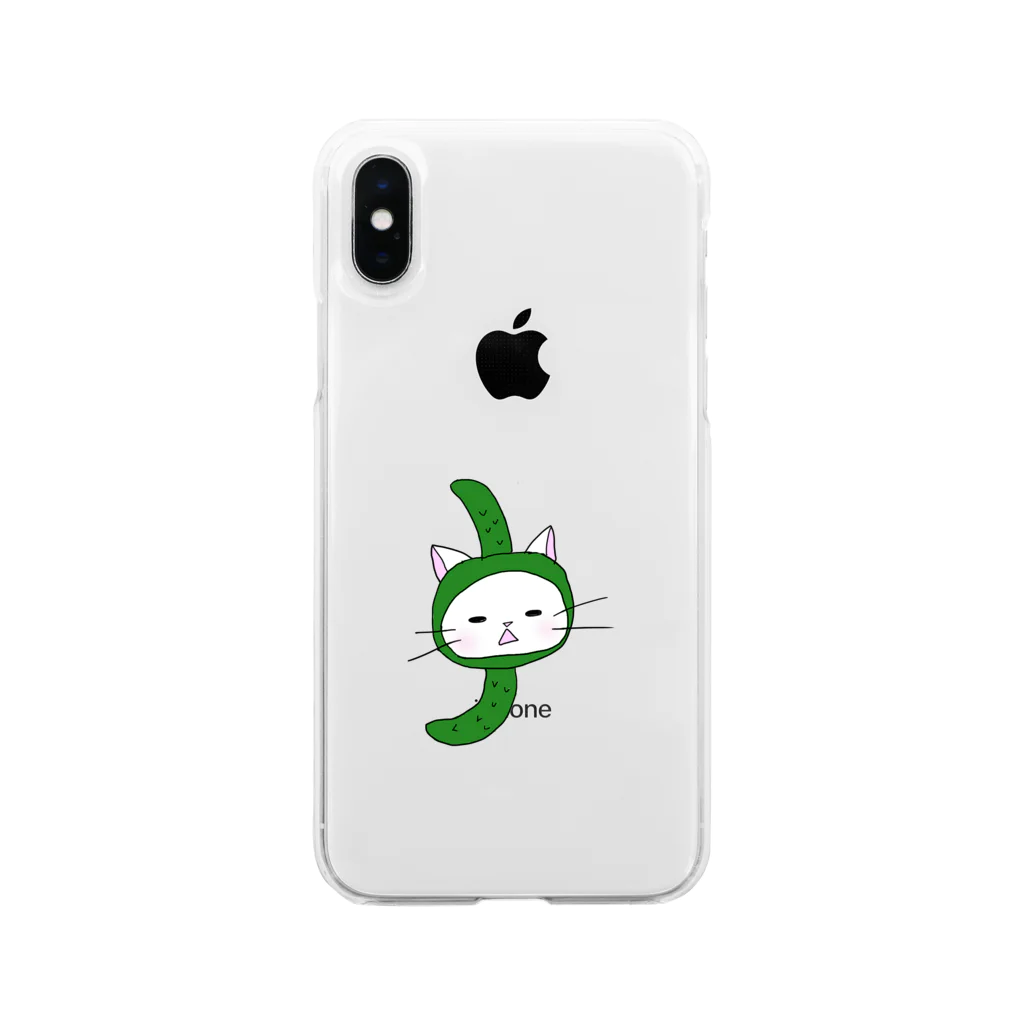 fufuコレクションのきゅうりを被った猫 Soft Clear Smartphone Case