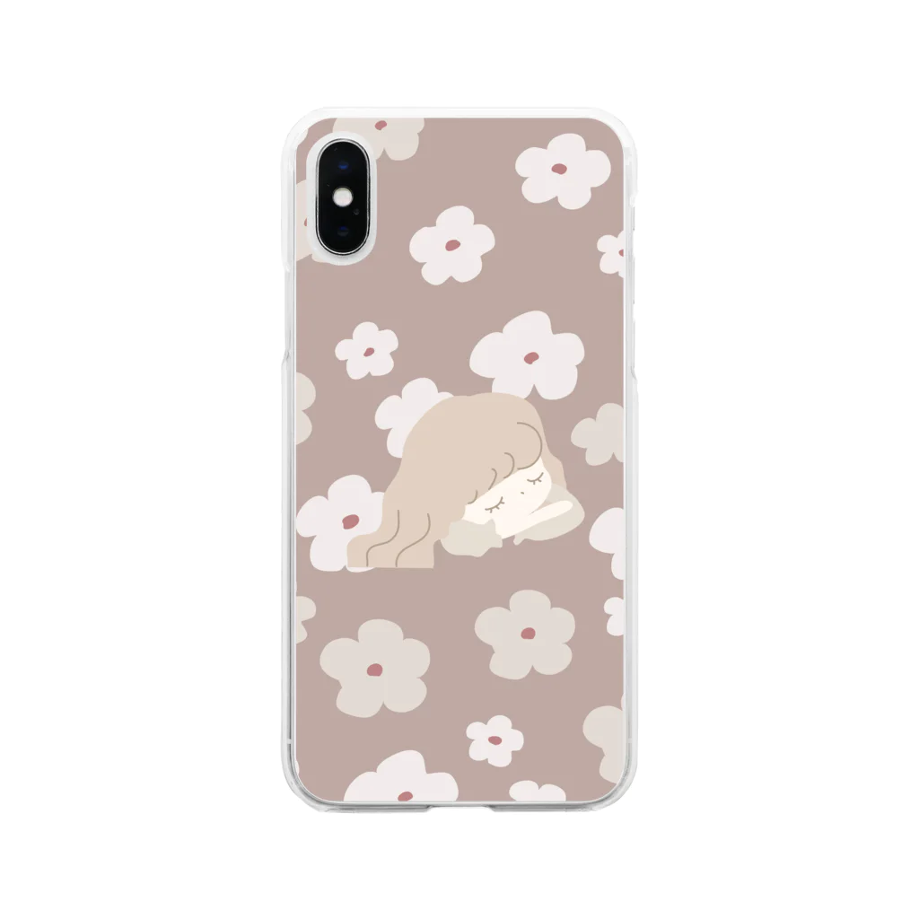 LUPUGI のレトロな紅茶ちゃん　ブラウン　花柄 Soft Clear Smartphone Case