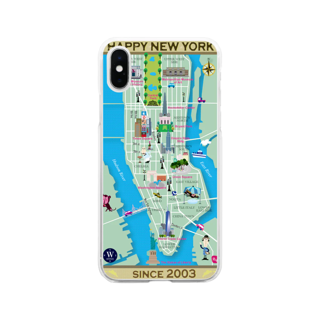 桐生龍のイラストグッズShopのHAPPY NEW YORK! Soft Clear Smartphone Case