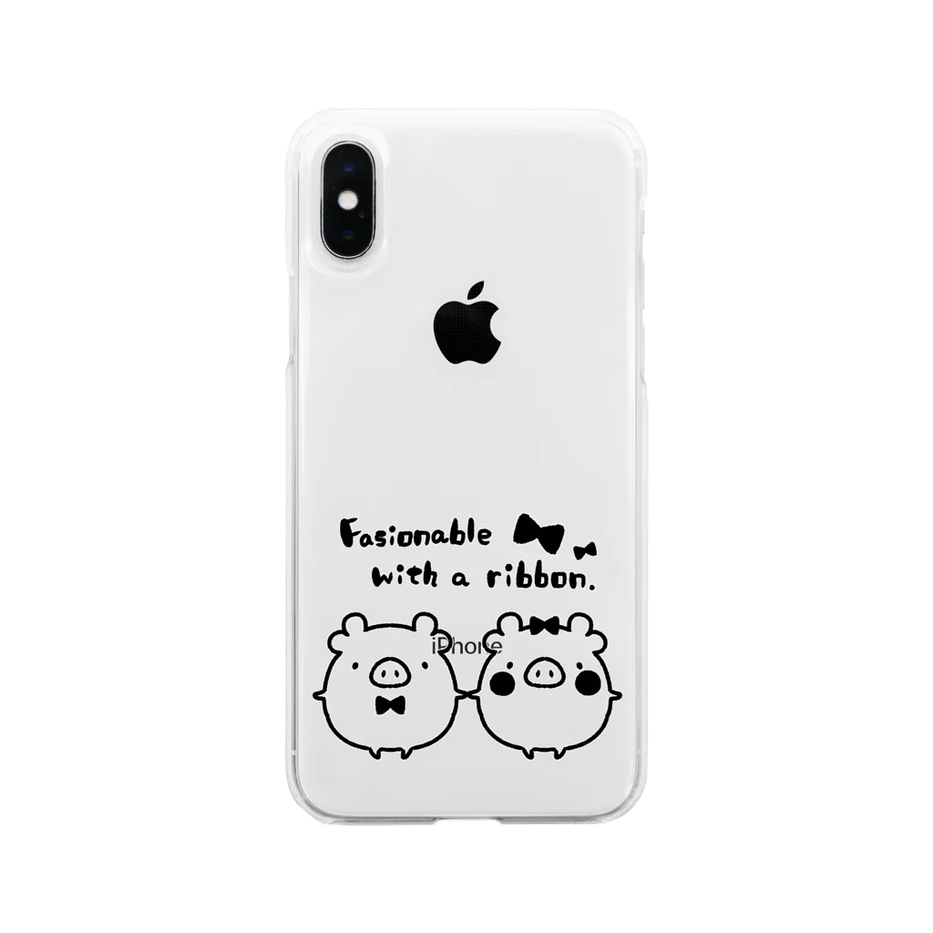 こぶたのおうち。のリボンでおしゃれ Soft Clear Smartphone Case