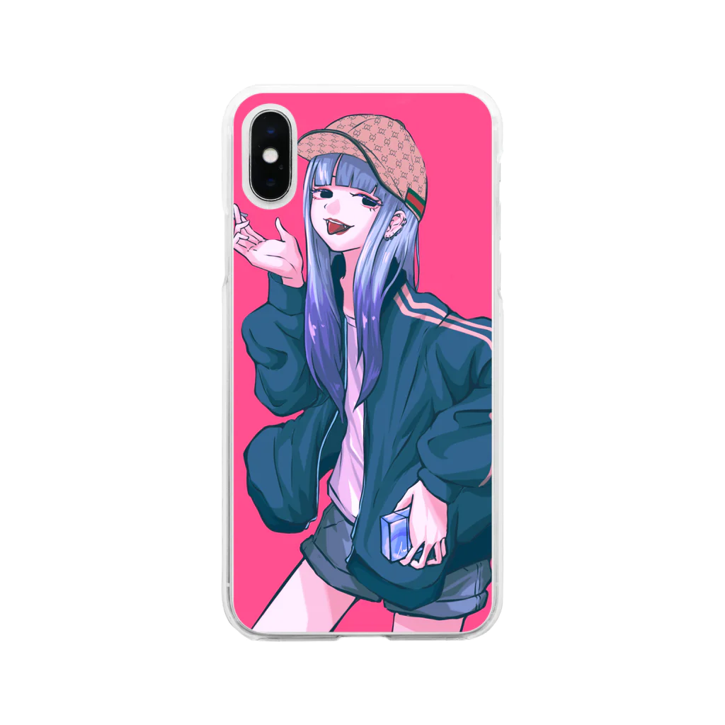 ｱｻｷﾞﾘｮｳ［ORCHID GRAY］のメンヘラタバコ女子(ジャージキャップ) Soft Clear Smartphone Case