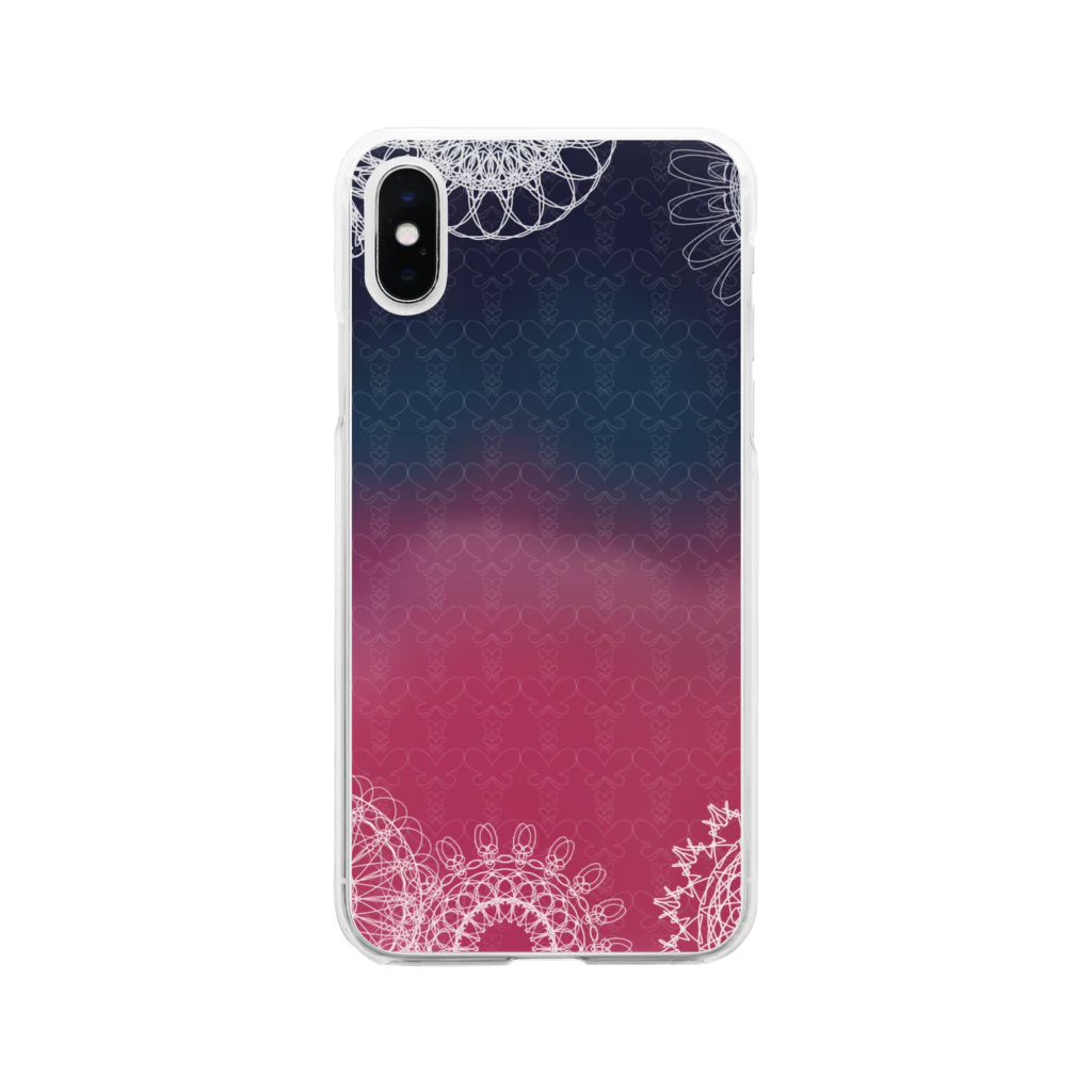 moro_meroの蝶と花 Soft Clear Smartphone Case
