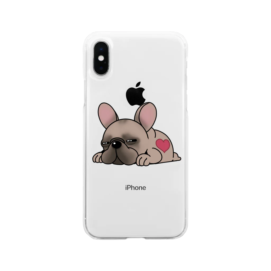 揺れるブヒ犬 Wiggly Pooch のふて寝のフレブル Soft Clear Smartphone Case