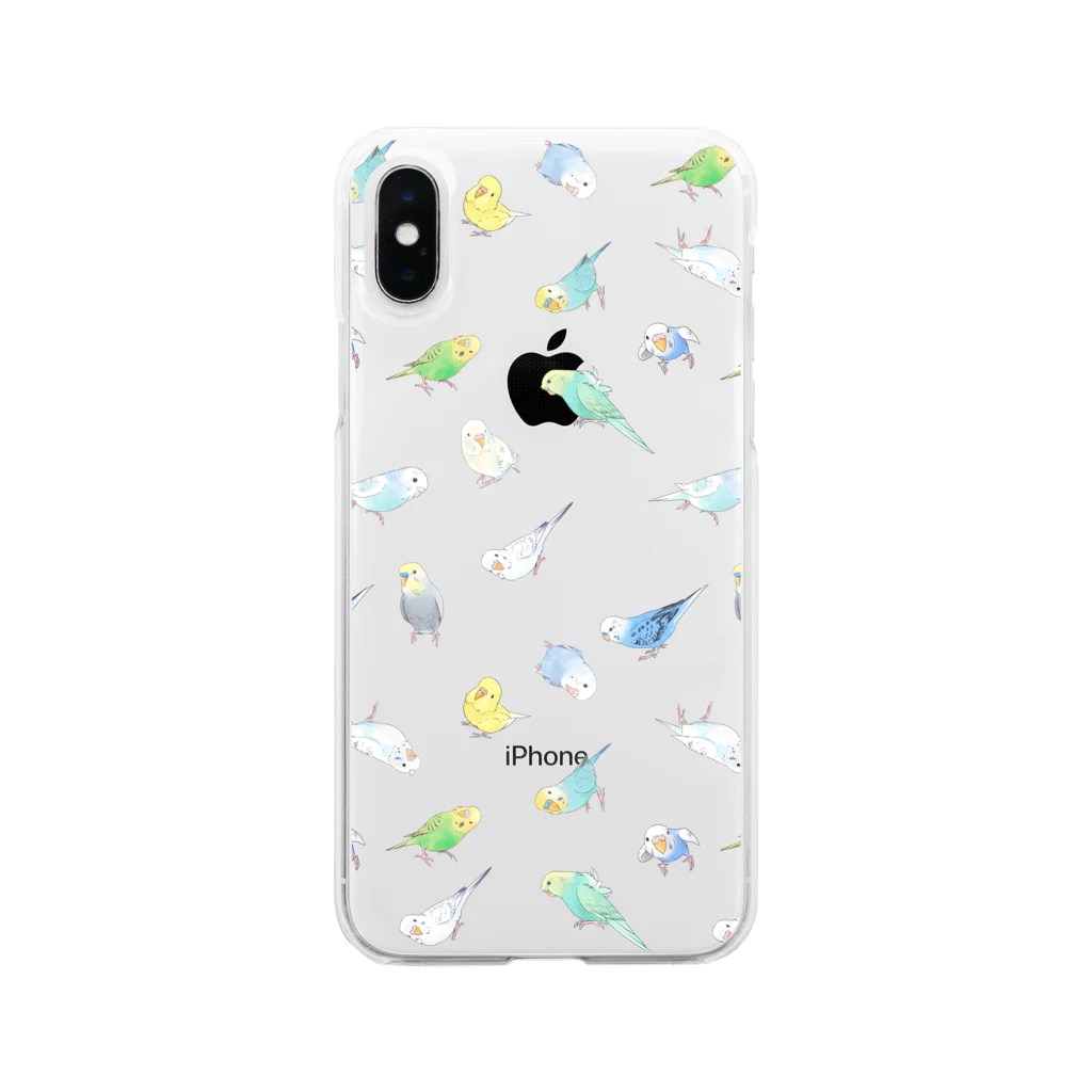 まめるりはことりのたっぷりセキセイインコちゃん【まめるりはことり】 Soft Clear Smartphone Case