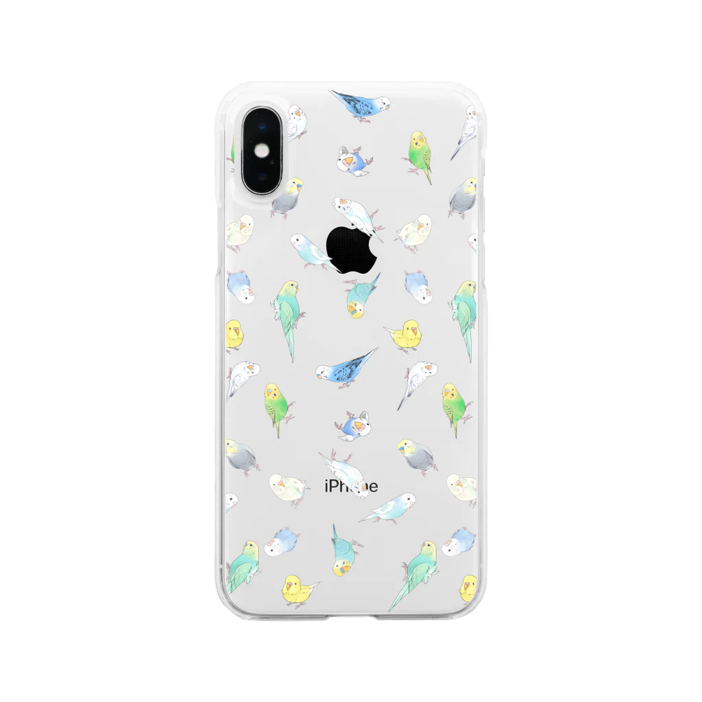 まめるりはことりのいっぱいセキセイインコちゃん【まめるりはことり】 Soft Clear Smartphone Case