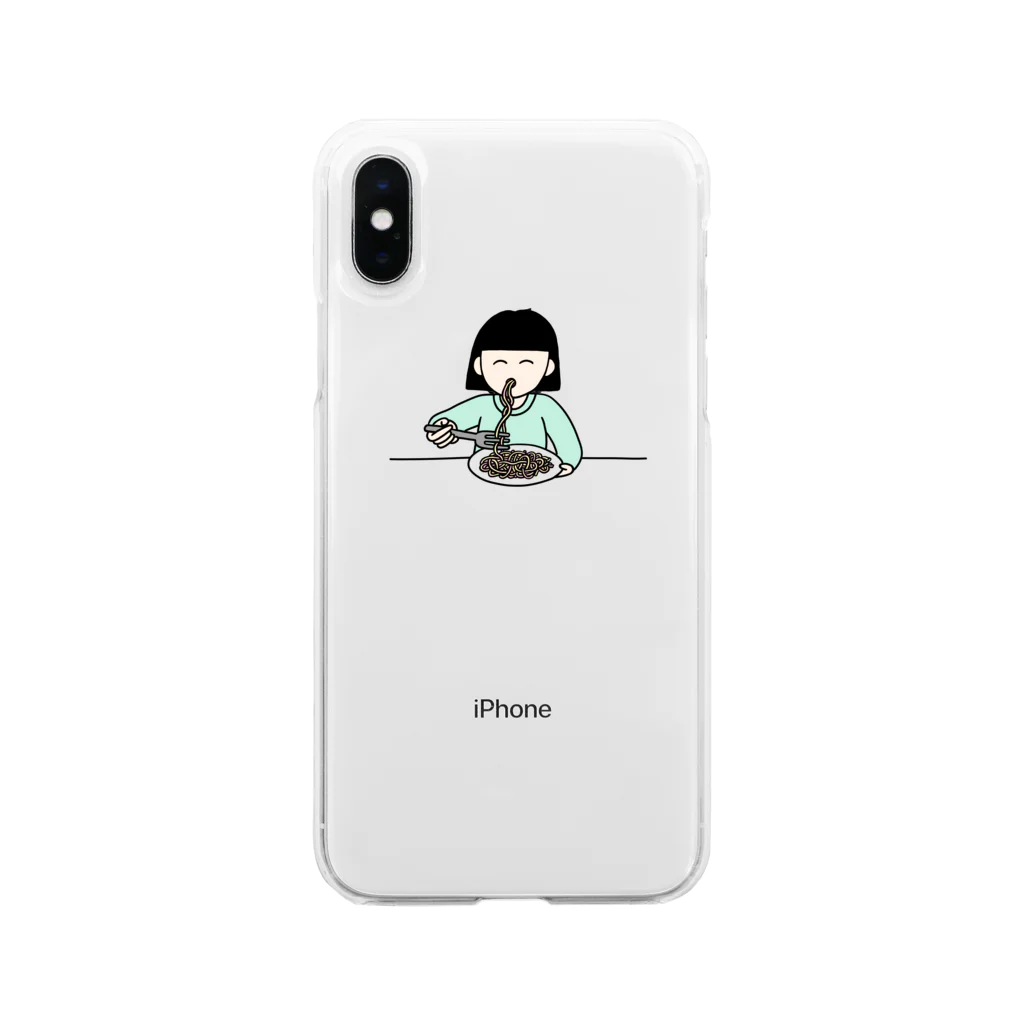 基本黒髪女子のお店のたらこパスタをたべる子 Soft Clear Smartphone Case