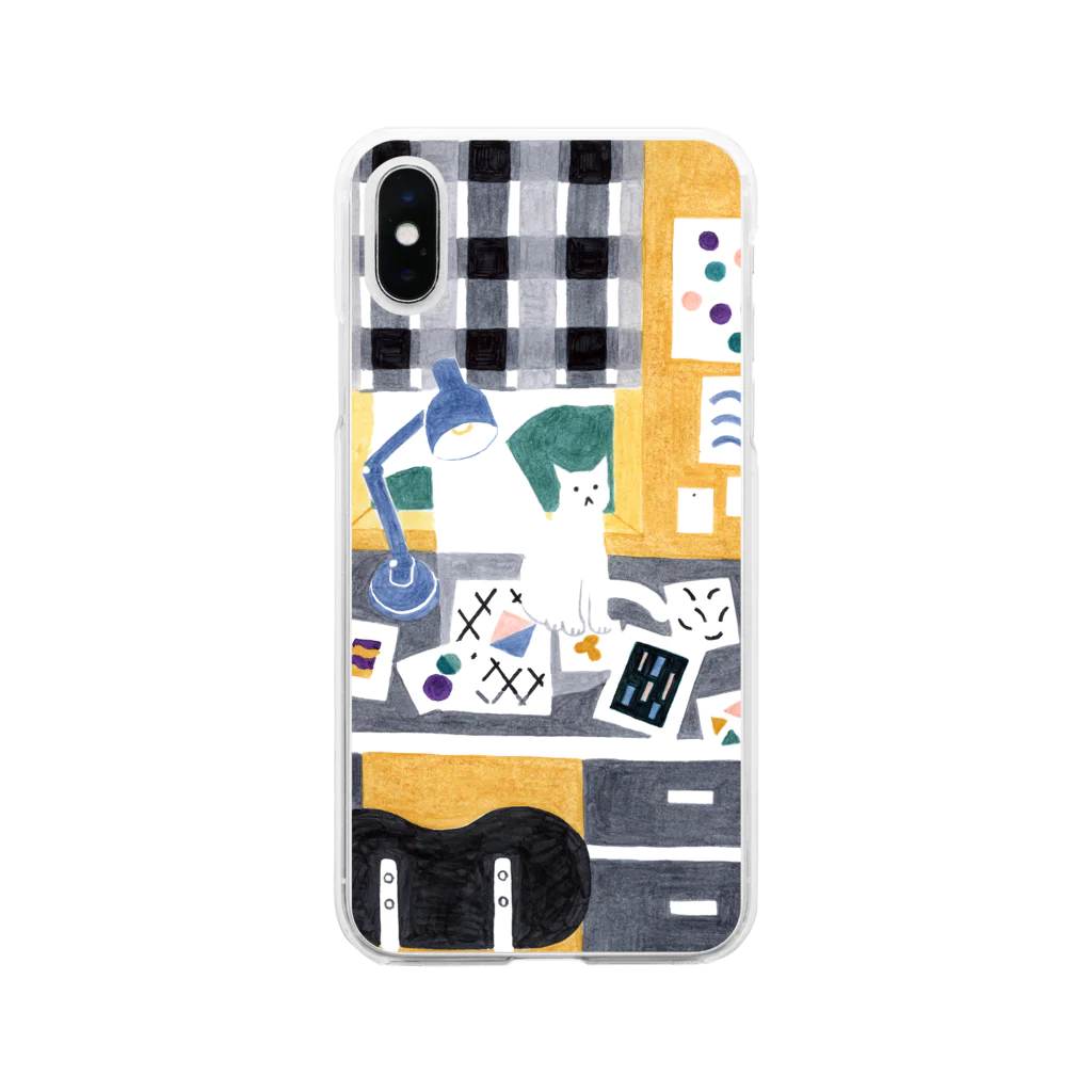 hk_illustrationのねこちゃん机のうえ Soft Clear Smartphone Case