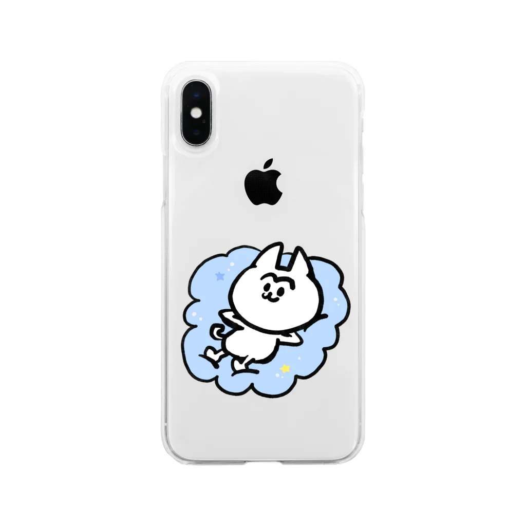 まゆげねこさんの雲の上のまゆげねこ Soft Clear Smartphone Case