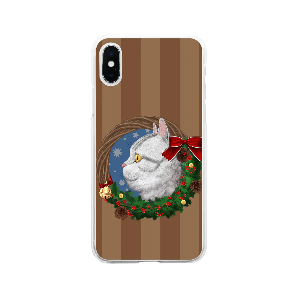 野田　尚花のクリスマスリースと猫　ブラウン Soft Clear Smartphone Case