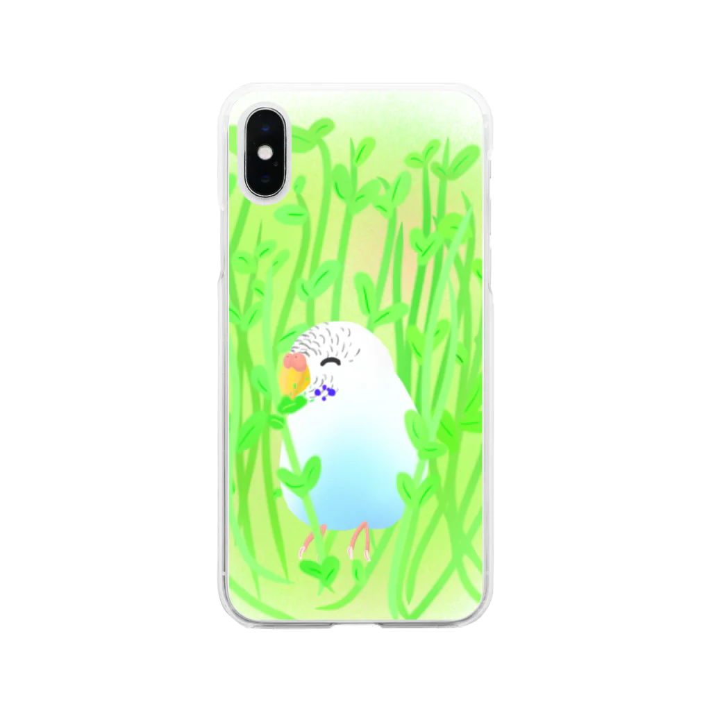 Lily bird（リリーバード）の豆苗まみれのセキセイちゃん Soft Clear Smartphone Case