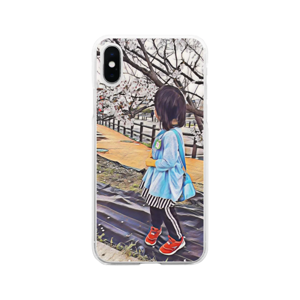 もなか＠3児ママ×在宅ワーカー×自動収入の桜と女の子 Soft Clear Smartphone Case