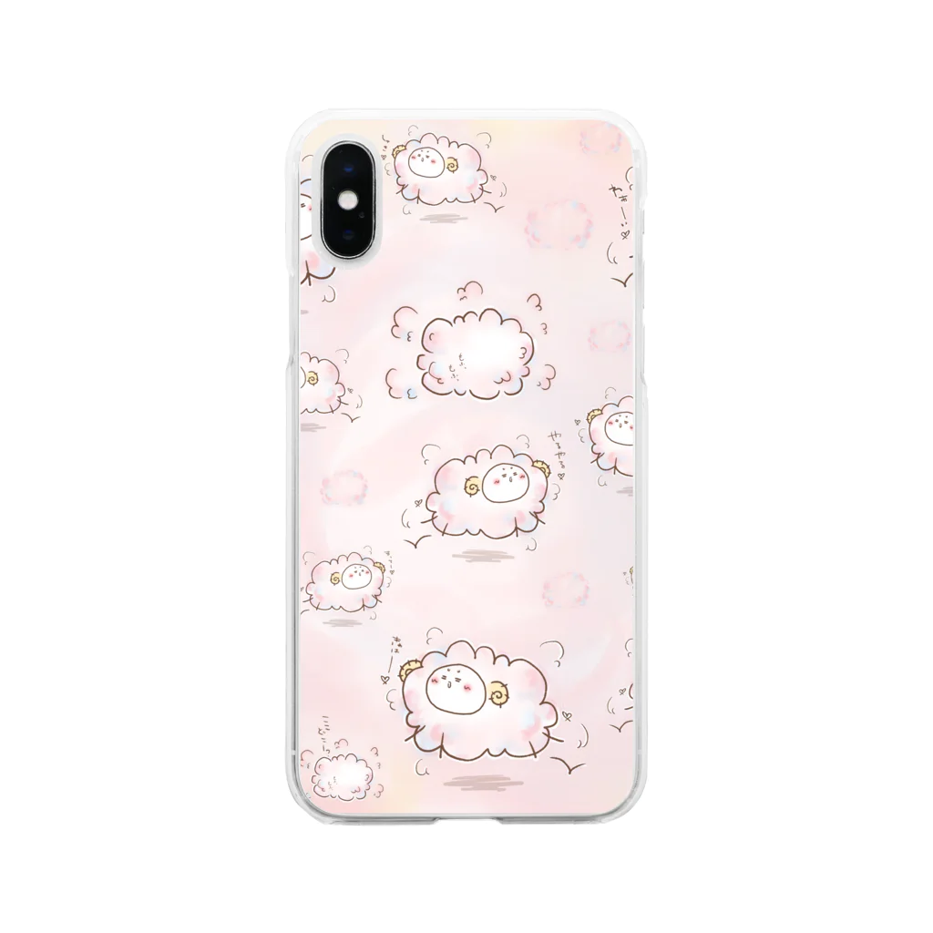 まるまるまちこ ◇ スズリSHOPのピンクもふもふめぇめぇ Soft Clear Smartphone Case