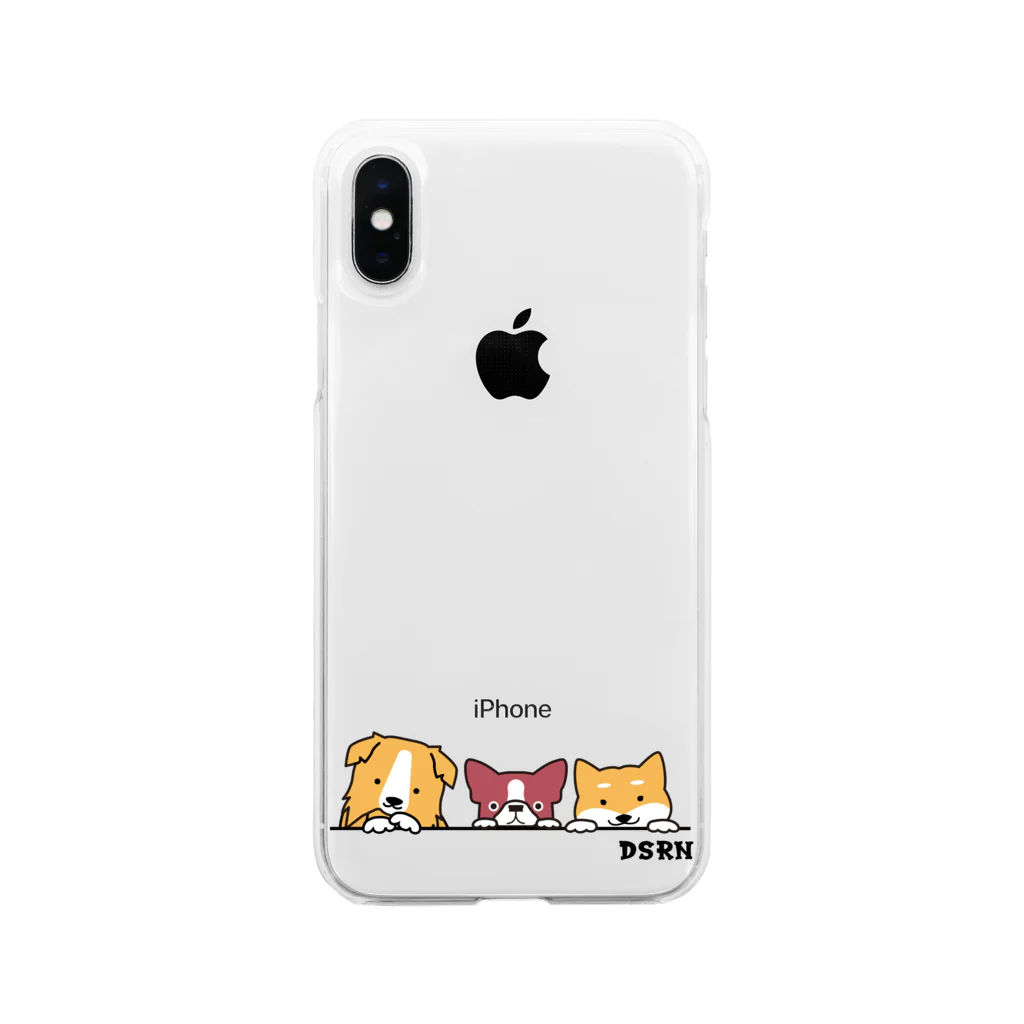 DSRN shopの仲良しの三匹犬 Soft Clear Smartphone Case