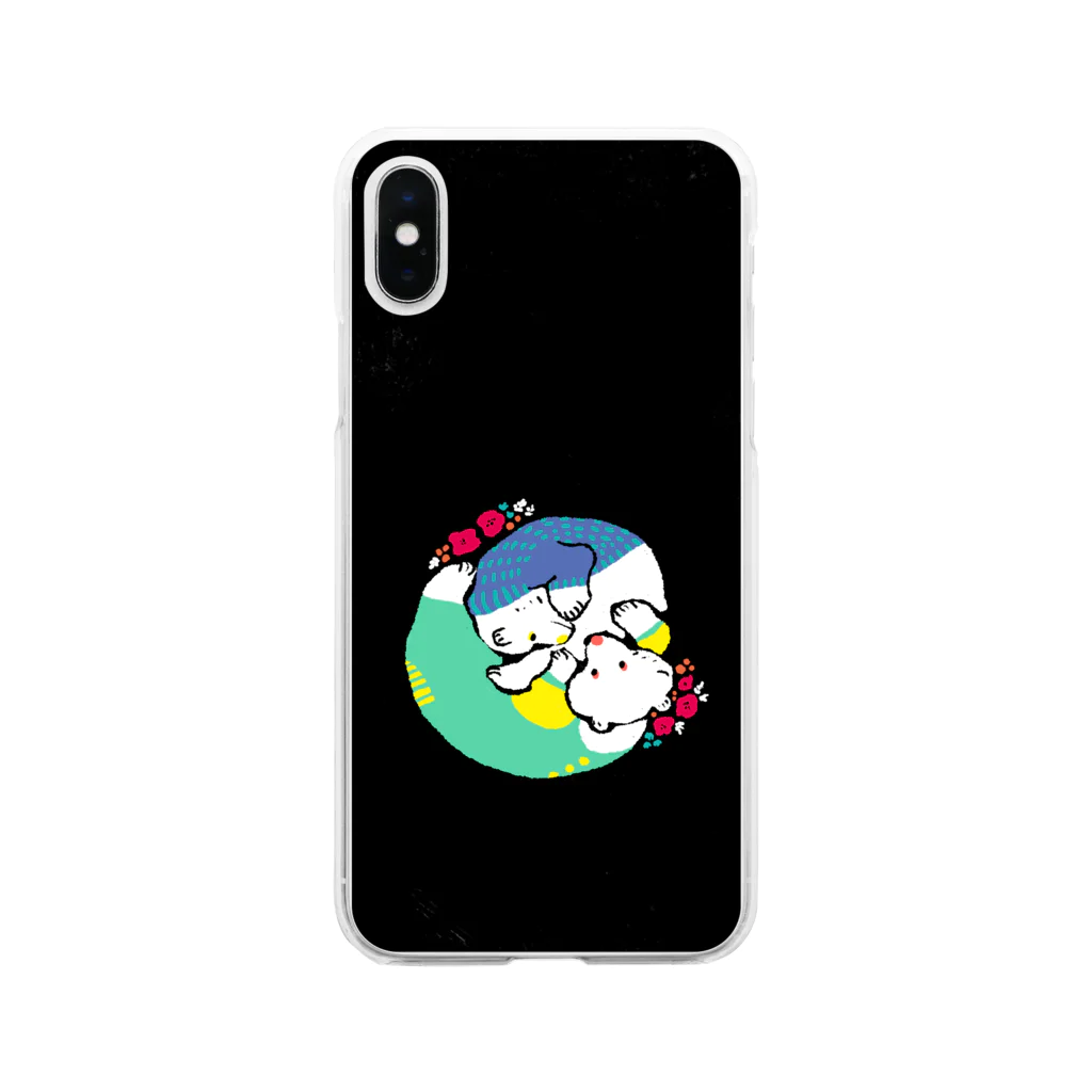 mya-mya=MIYA JUNKO's shop 02のクマとクマでぐるぐるon黒 Soft Clear Smartphone Case