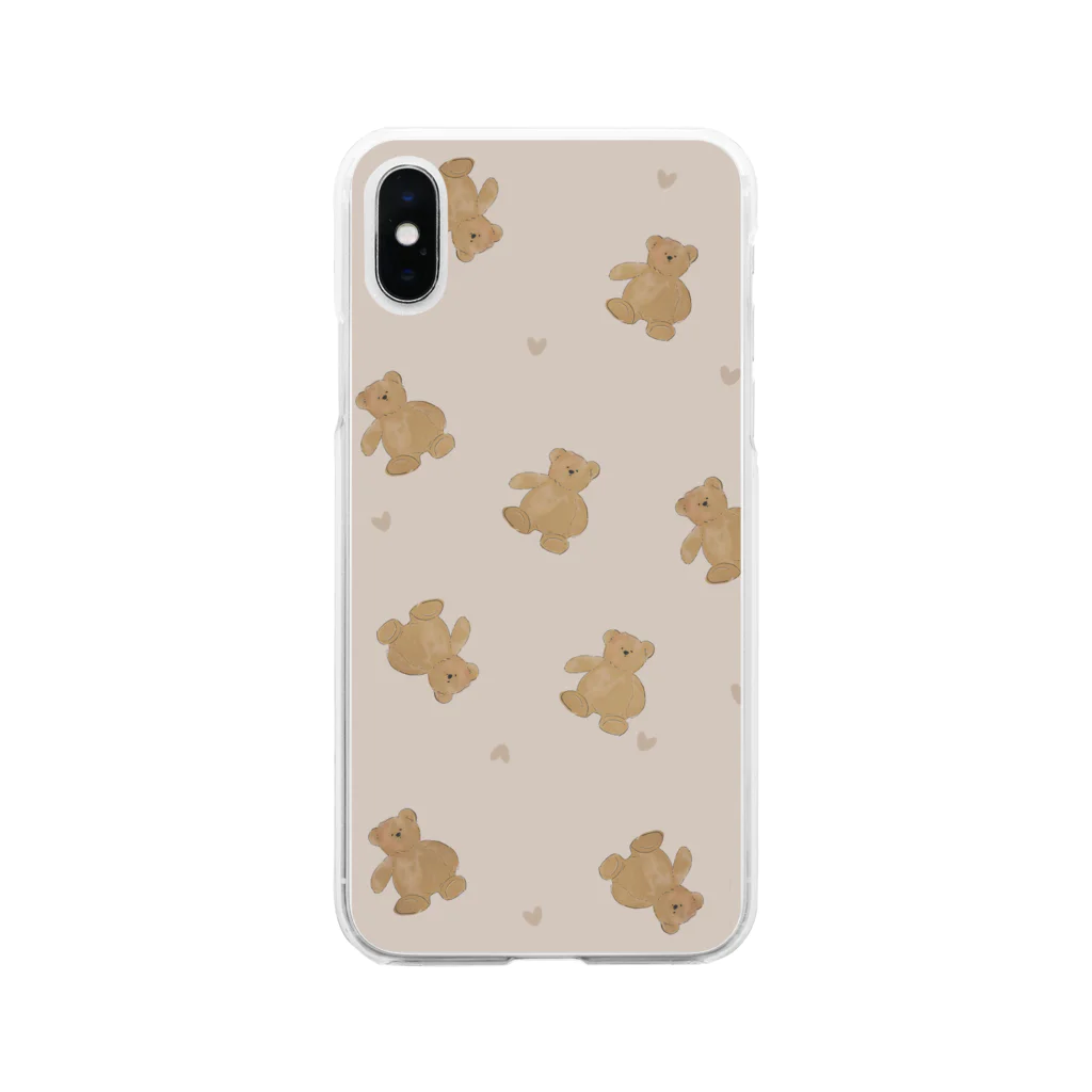 papiko くまさんのくすみ　くま　いっぱい Soft Clear Smartphone Case