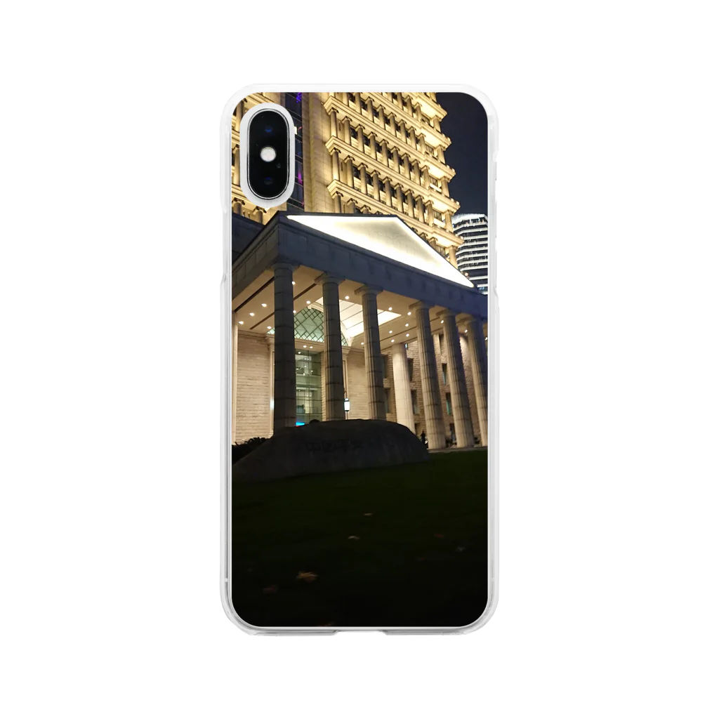 月華の上海のギリシア建築(夜景編) Soft Clear Smartphone Case