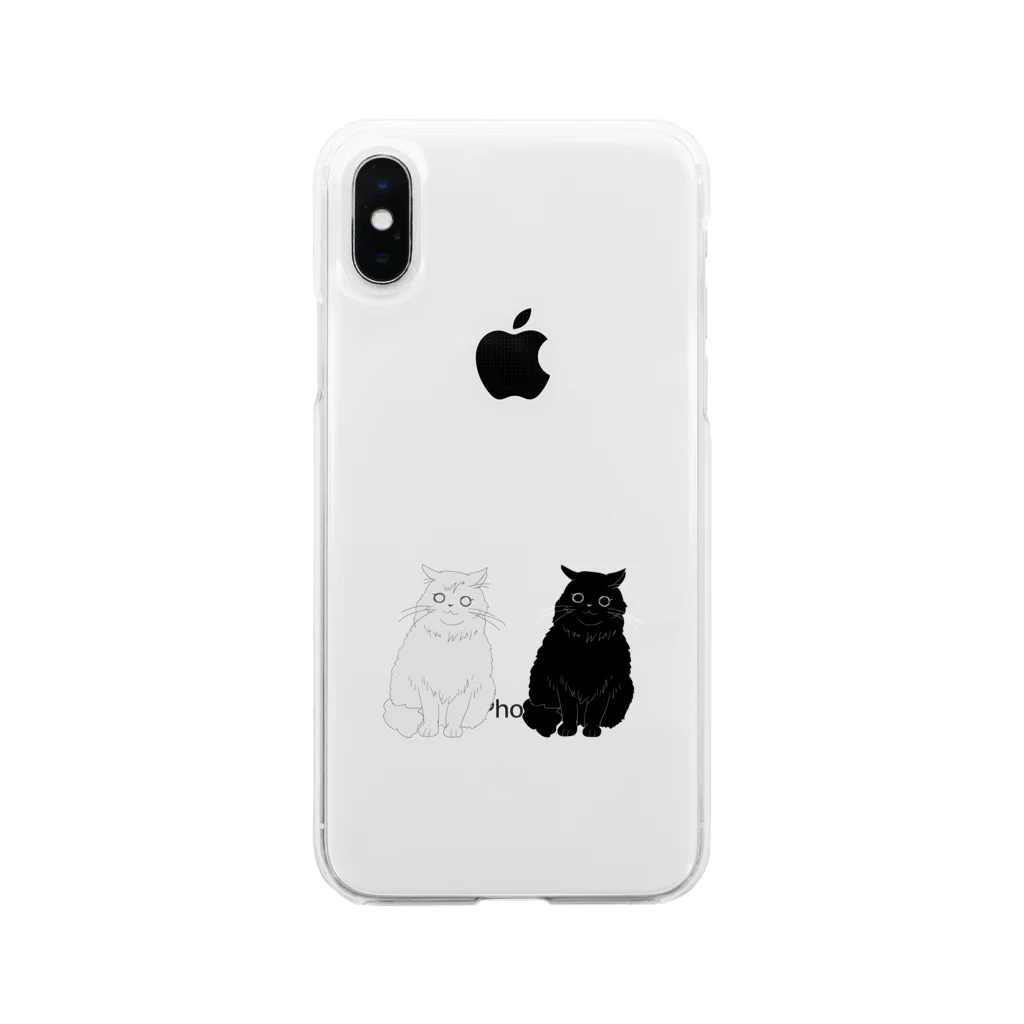 春猫荘のもふもふグレ猫＆黒猫 Soft Clear Smartphone Case