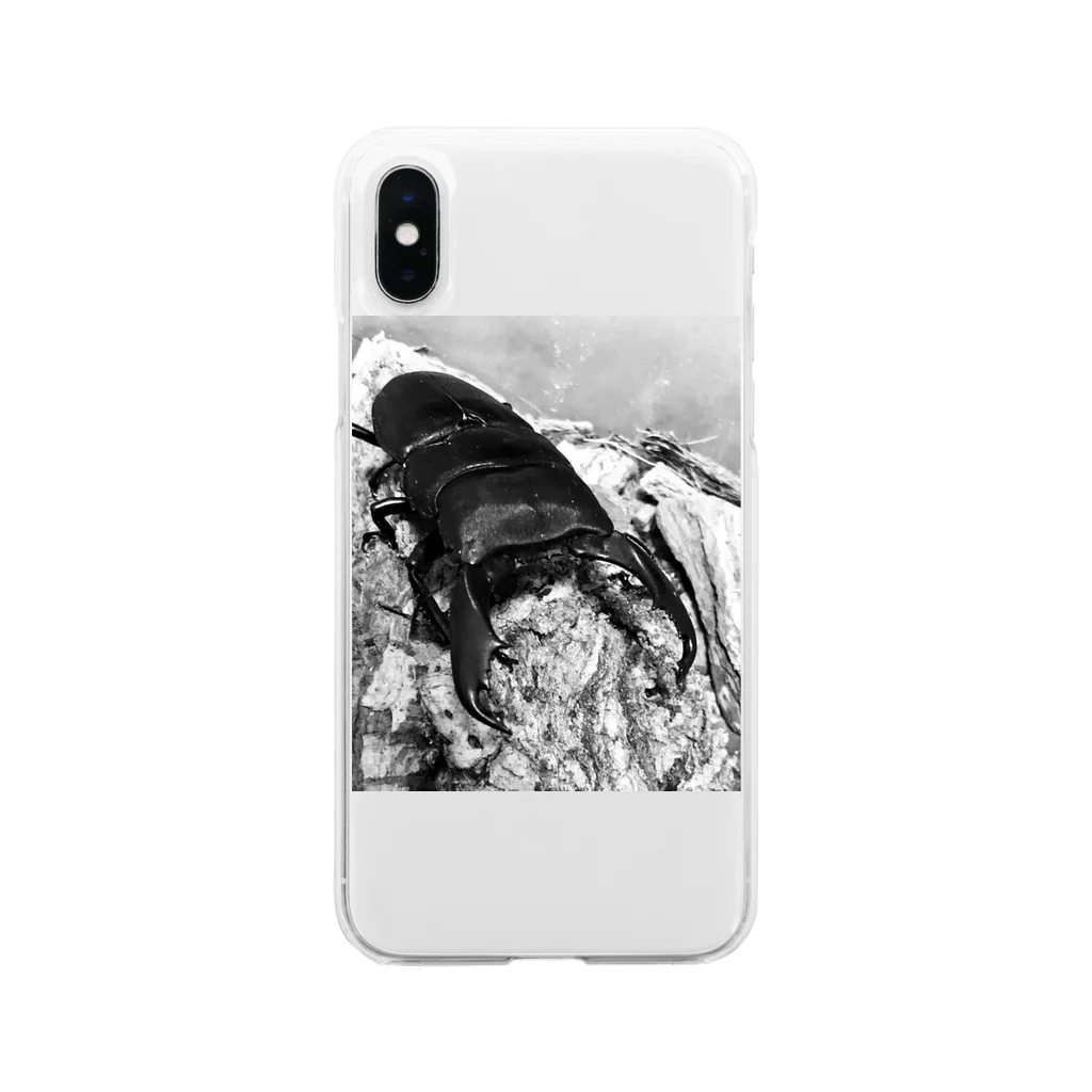 がまぐち天文台のスラウェシオオヒラタクワガタ　モノクロ Soft Clear Smartphone Case