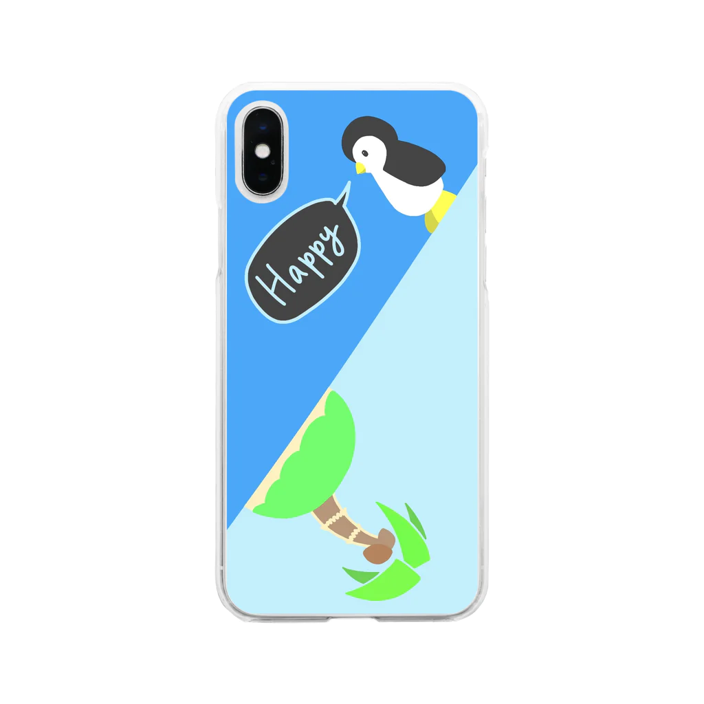 宇宙飛行のぺったんペンギンと夏の島 Soft Clear Smartphone Case