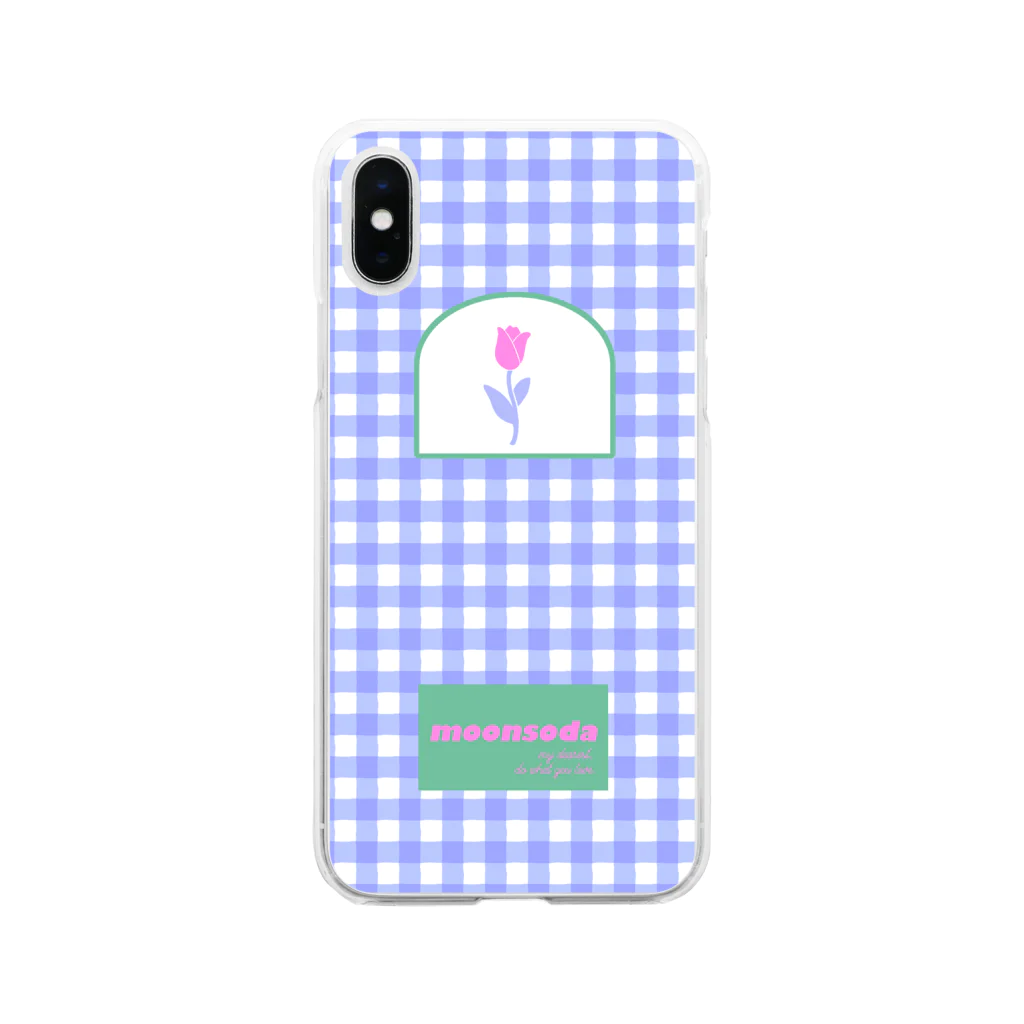 moonsodaのtulip×check Soft Clear Smartphone Case