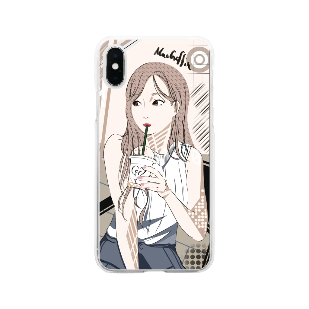 Black Natriumの街角のカフェ Soft Clear Smartphone Case