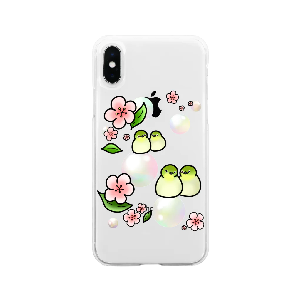 Lily bird（リリーバード）のほわほわメジロ梅 Soft Clear Smartphone Case