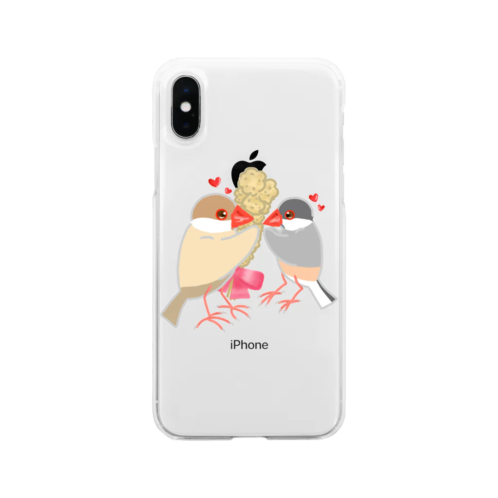 Lily bird（リリーバード）の粟穂をプレゼント シルバー&シナモン文鳥 Soft Clear Smartphone Case