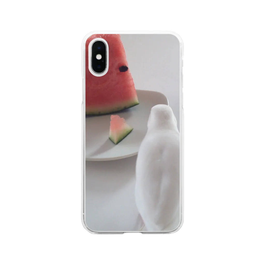 あさみのオリジナルグッズやさんの文鳥サイズに切られたスイカを見て絶望する文鳥 Soft Clear Smartphone Case