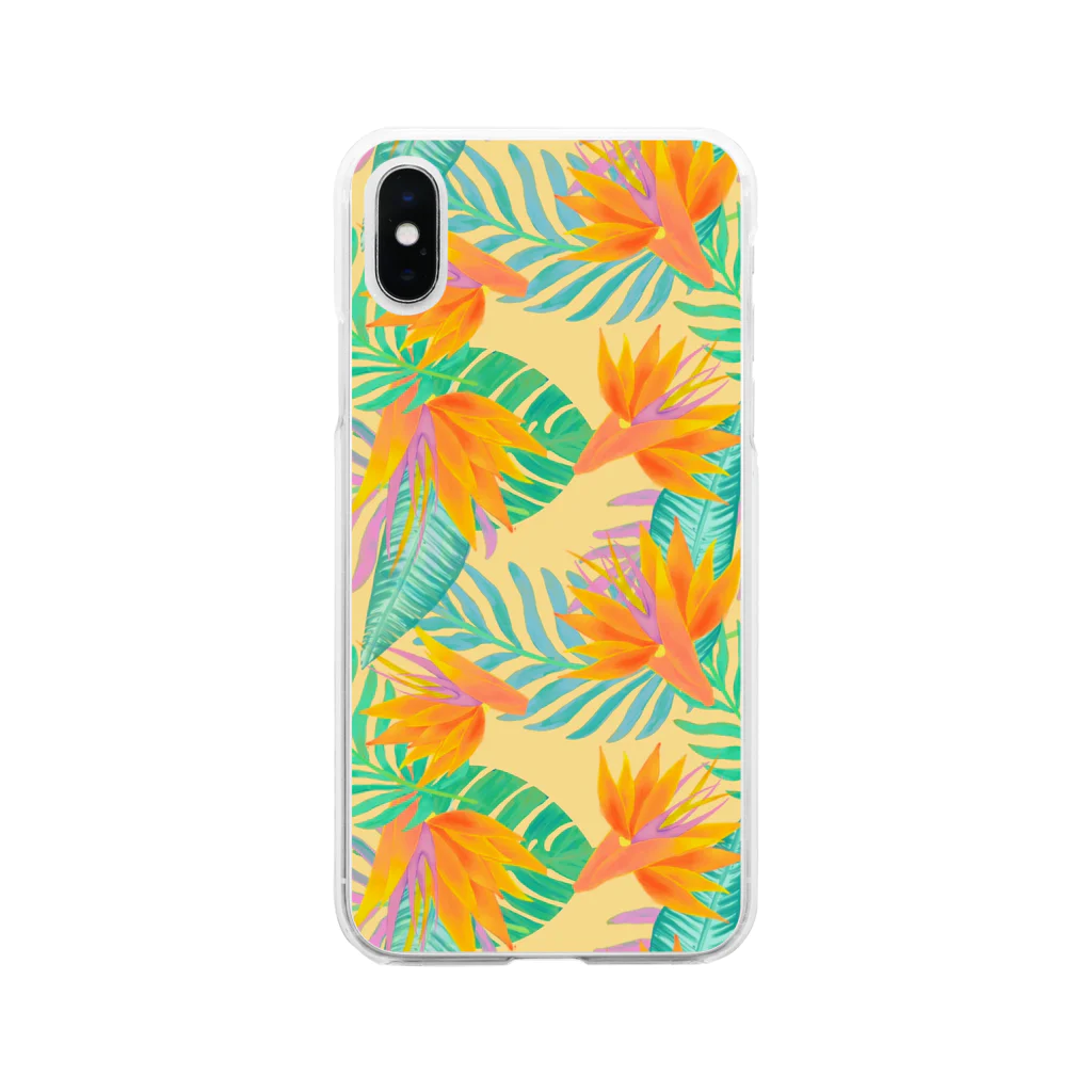 Tiny's picturesのTropical garden yellow Soft Clear Smartphone Case