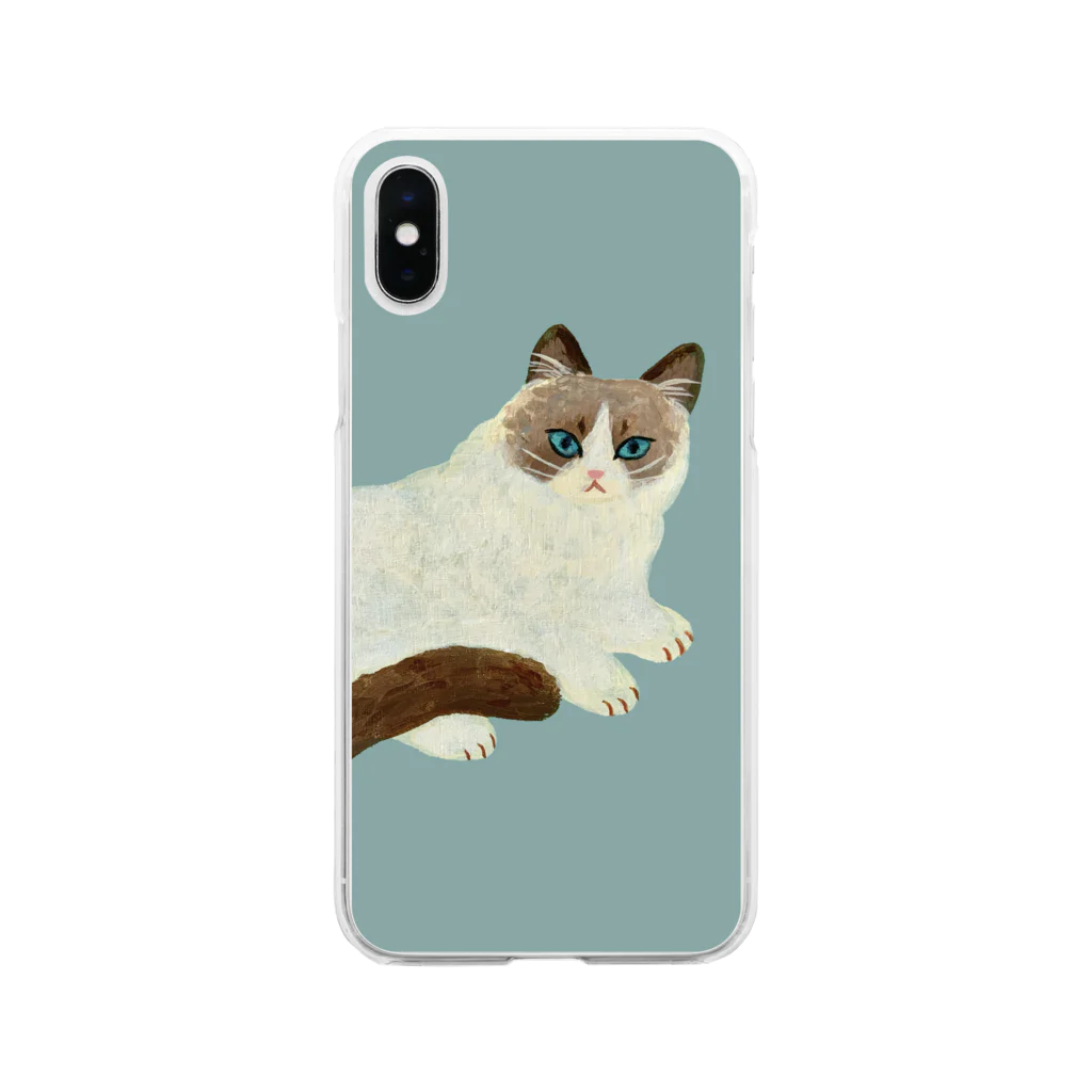 あおきさくらのふわふわのねこ Soft Clear Smartphone Case