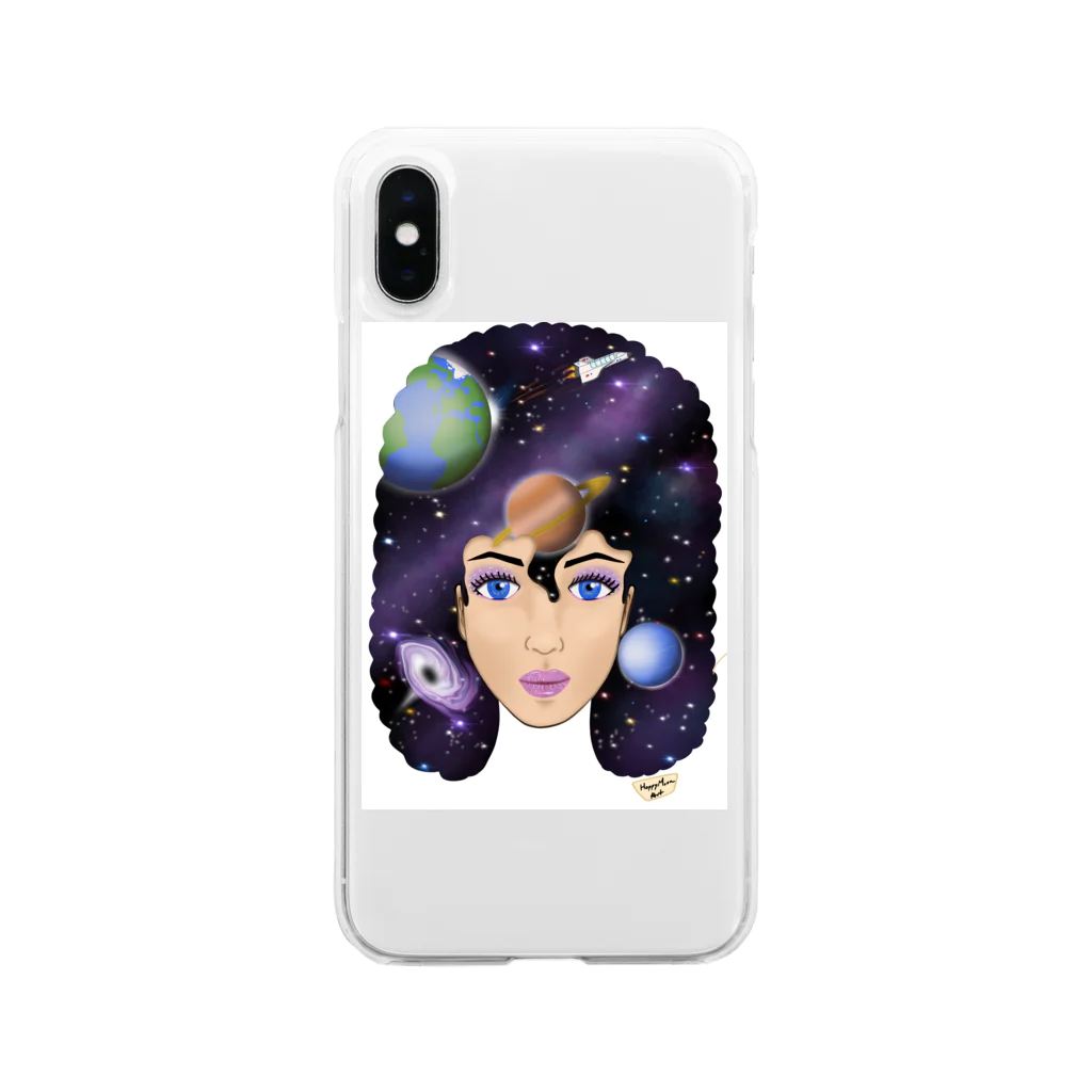 Happy Moon ArtのUniverse girl Soft Clear Smartphone Case