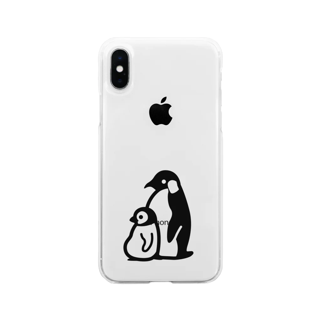 かわずやのぺんぎんのおやこ（黒） Soft Clear Smartphone Case