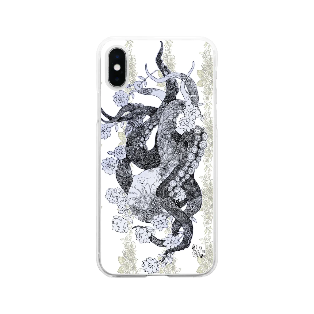 ペン画雑貨 一辺一辺の海の軟体紳士 Soft Clear Smartphone Case