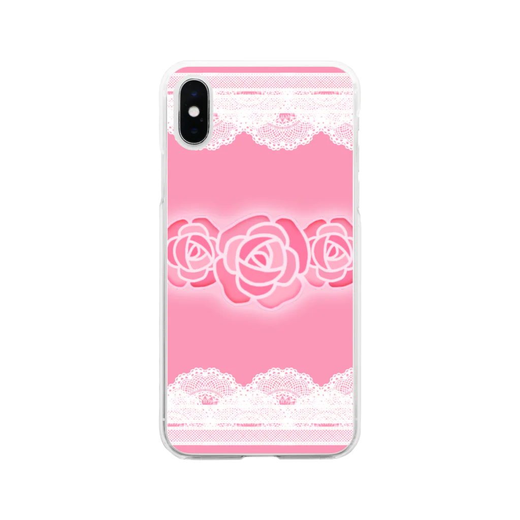 麦畑の薔薇とレース(スマホケース) Soft Clear Smartphone Case