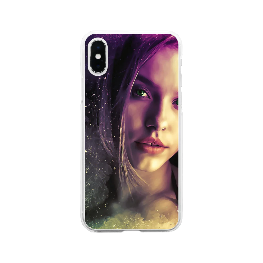 Fred HorstmanのBeautiful woman with purple hair and dark brown eyes  紫色の髪と濃い茶色の目を持つ美しい女性 Soft Clear Smartphone Case