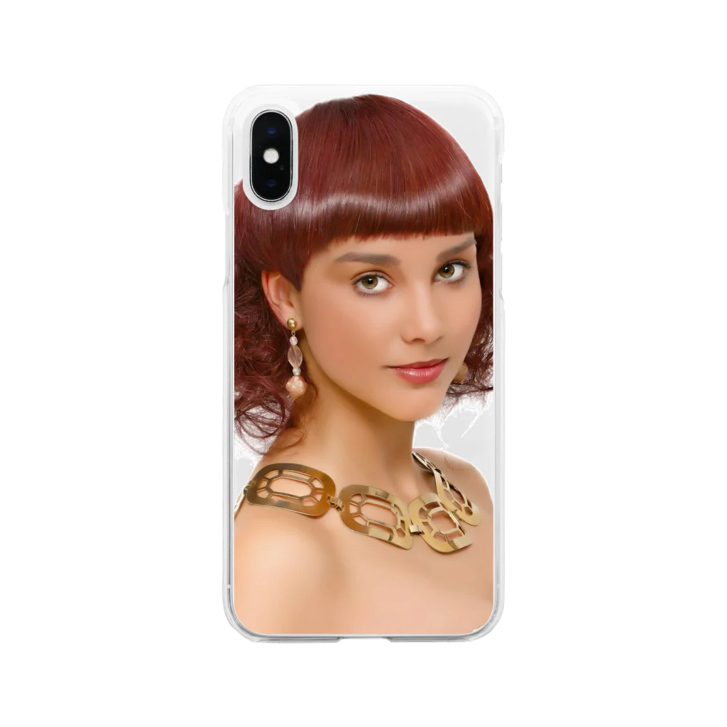 Fred Horstmanの巻き毛と濃い茶色の目を持つ美しい女性。 Soft Clear Smartphone Case