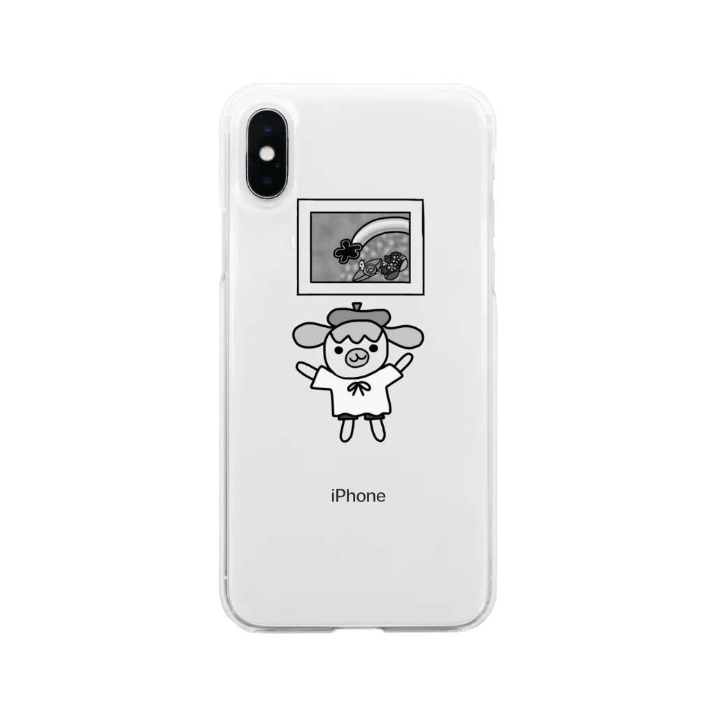 usa100のモノクロ　虹と紫陽花とかしこい君 Soft Clear Smartphone Case