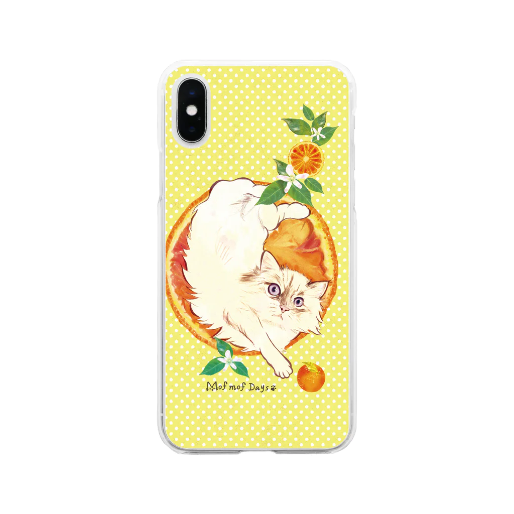 Mof mof daysのMof mof days　2021summer新作『液体動物 もふもふ　にゃんことフレッシュなオレンジ』スマホカバー Soft Clear Smartphone Case