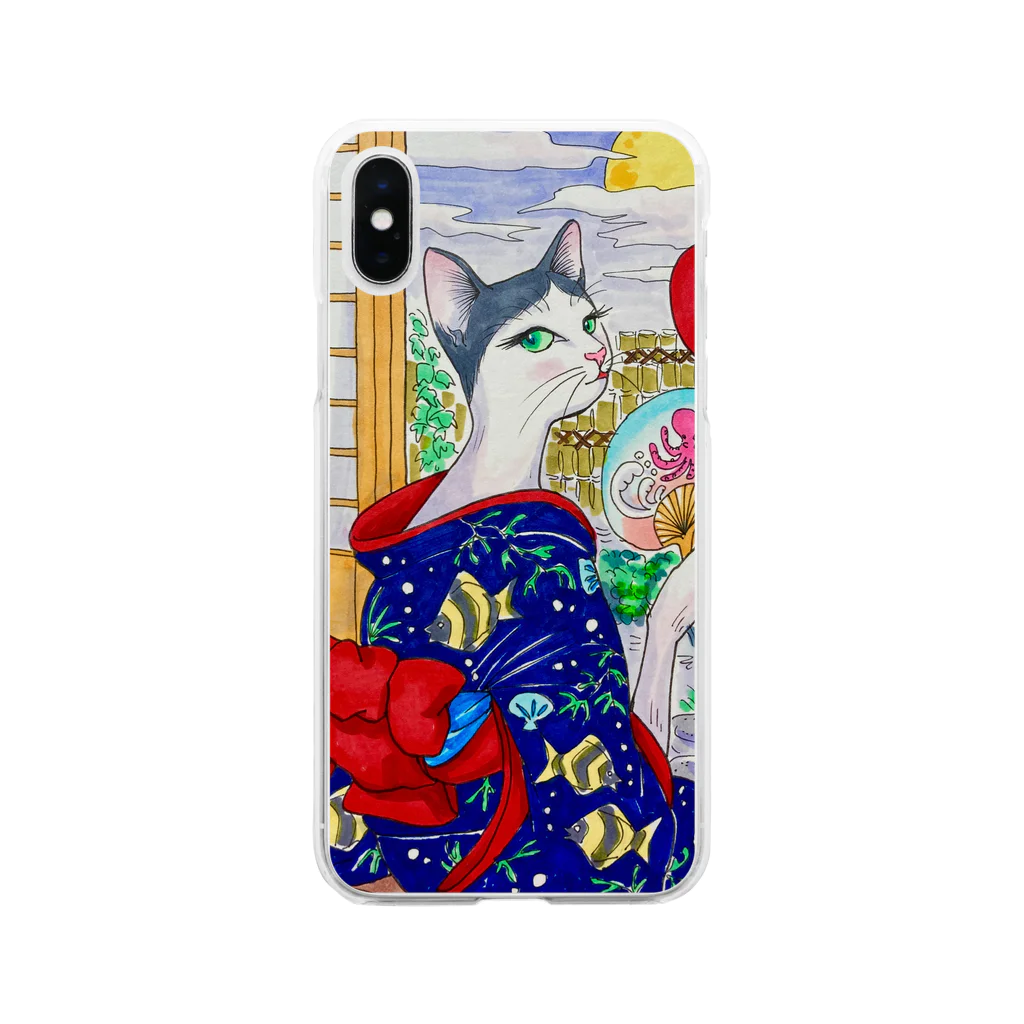 JAMES ITOの夏宵美人猫 Soft Clear Smartphone Case