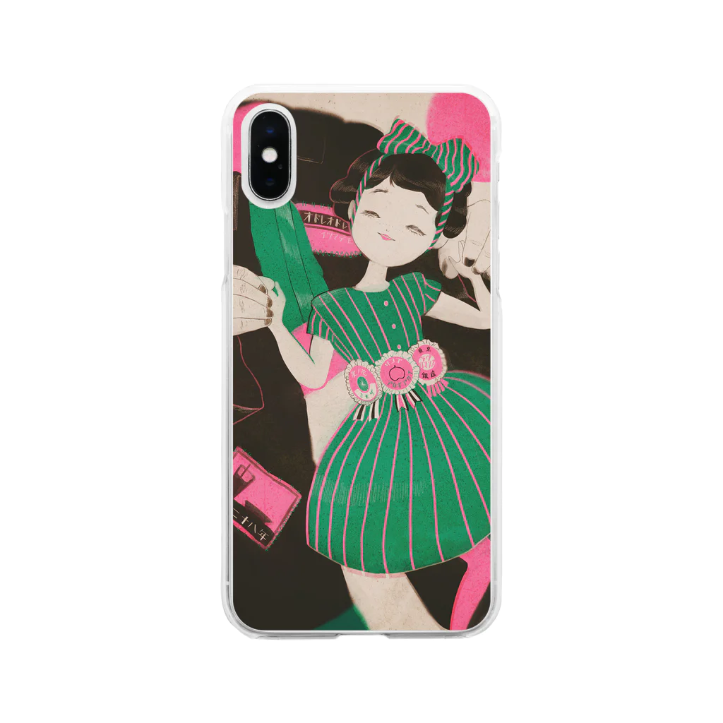 TASOYA Maro Shopのレトロ少女のスマホケース Soft Clear Smartphone Case