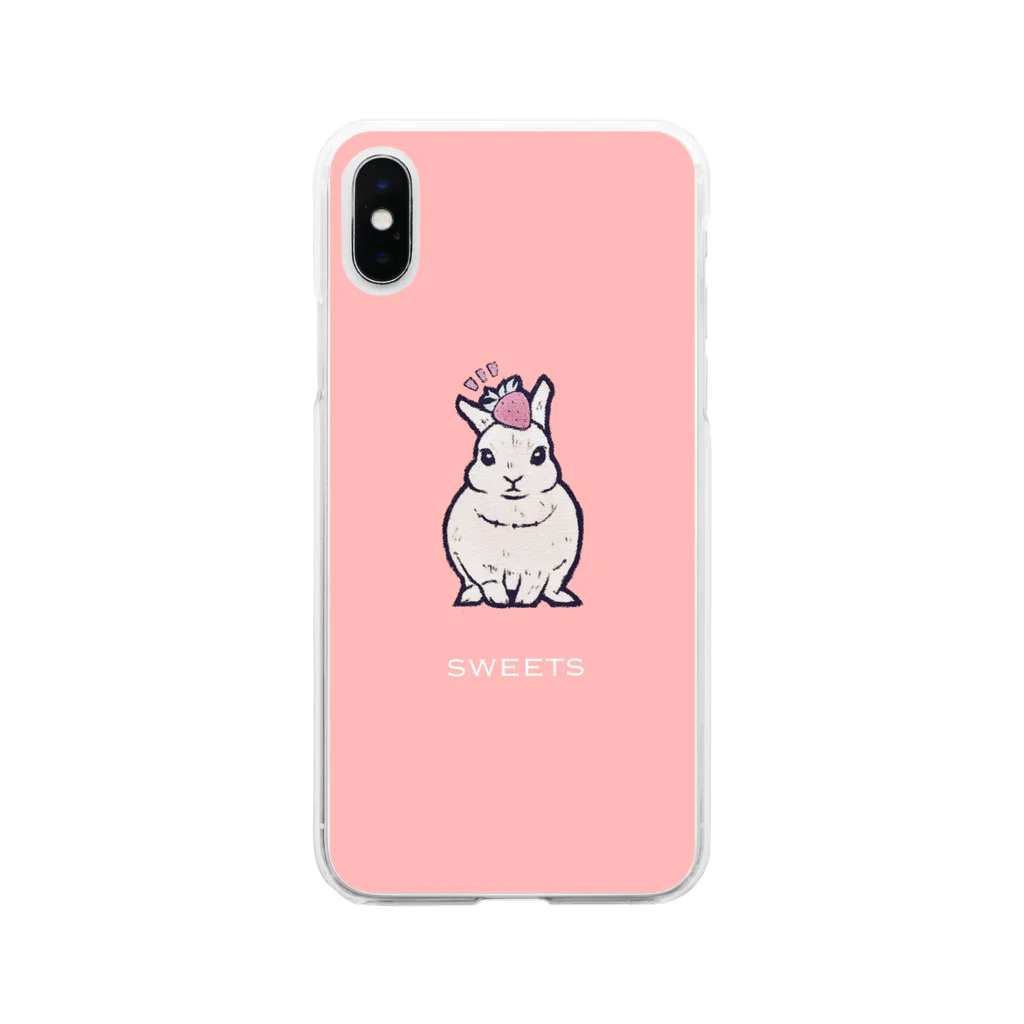 Ralriruのうさぎのいちご乗せ Soft Clear Smartphone Case