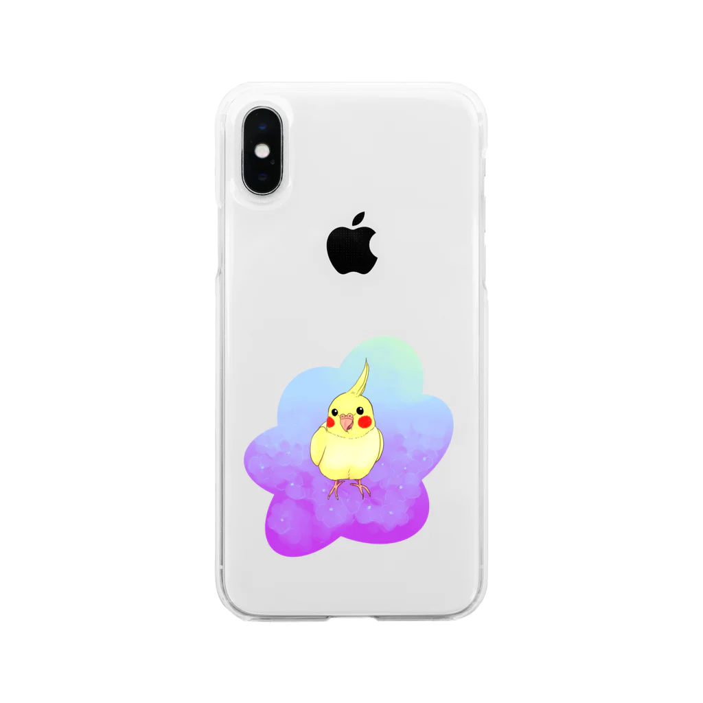 牡丹のオカメインコと花 Soft Clear Smartphone Case