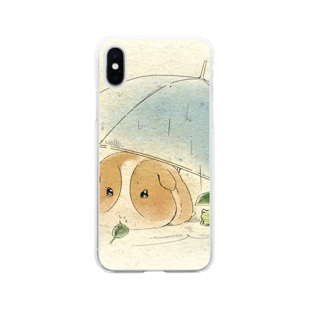 ハレ / 傘と小鳥　[小動物グッズのお店]のモルモットと傘 Soft Clear Smartphone Case