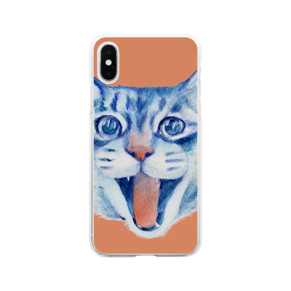  藤ねこりえ/ 𝙁𝙐𝙅𝙄𝙣𝙚𝙘𝙤𝙧𝙞𝙚のきじとらねこさんのあくび Soft Clear Smartphone Case