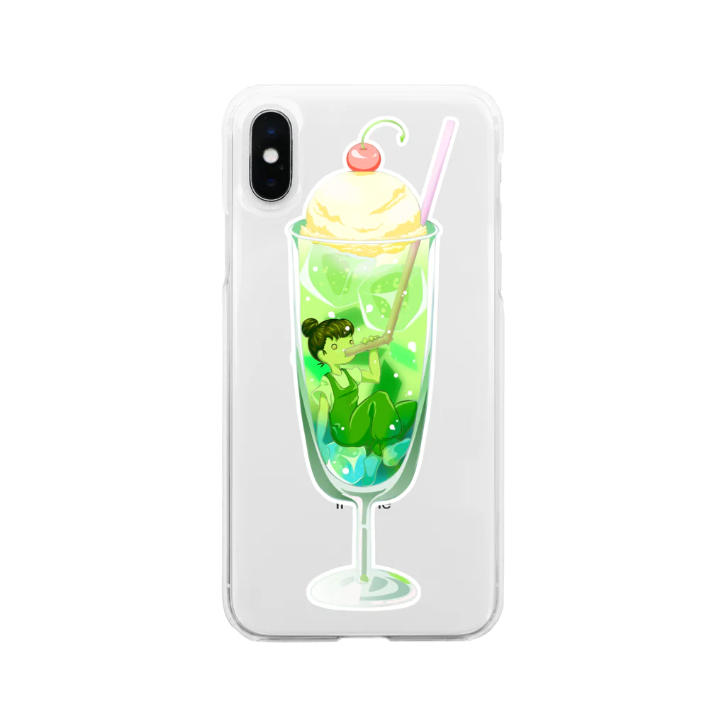 星蜘蛛の巣のぶくぶくメロンソーダ Soft Clear Smartphone Case